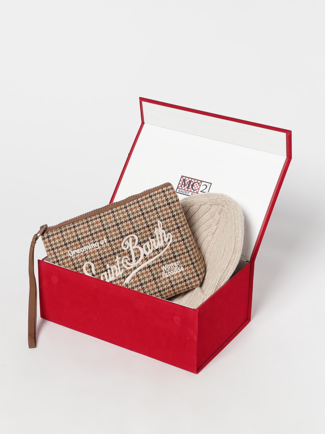 MC2 SAINT BARTH CAPPELLO: Set cappello + pochette Merry Saint Barth Christmas Mc2 Saint Barth in tessuto , Beige - Img 4