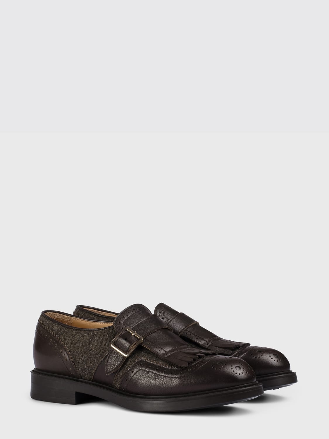 DOUCAL'S STRINGATE: Monk Strap Doucal's in pelle e lana con motivo brogue , Mogano - Img 2