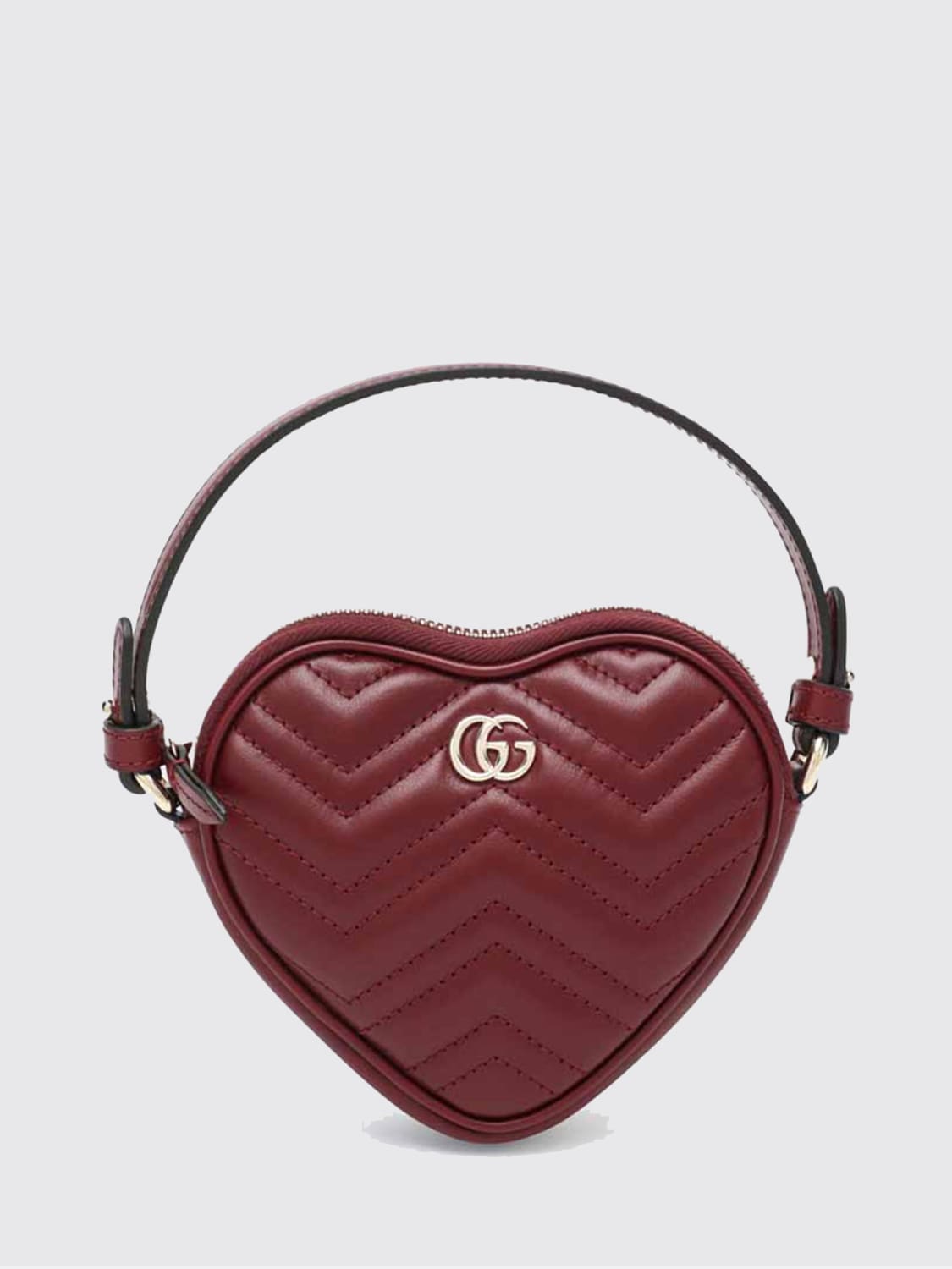 GUCCI BORSA MINI: Borsa GG Marmont a cuore Gucci in pelle trapuntata chevron , Rosso - Img 1