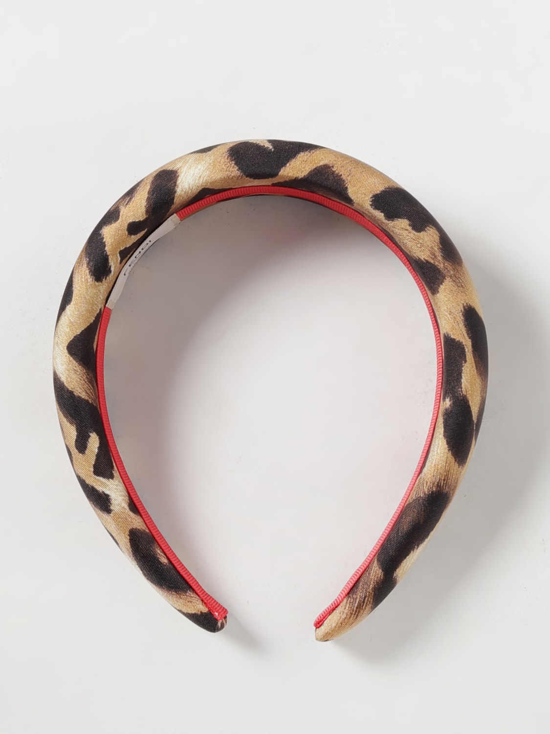 FENDI CERCHIETTO: Cerchietto Fendi in raso stampa animalier Fendi Leo, Marrone - Img 1