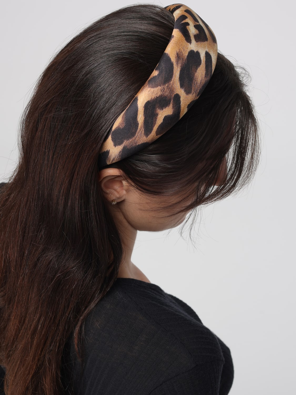 FENDI CERCHIETTO: Cerchietto Fendi in raso stampa animalier Fendi Leo, Marrone - Img 2