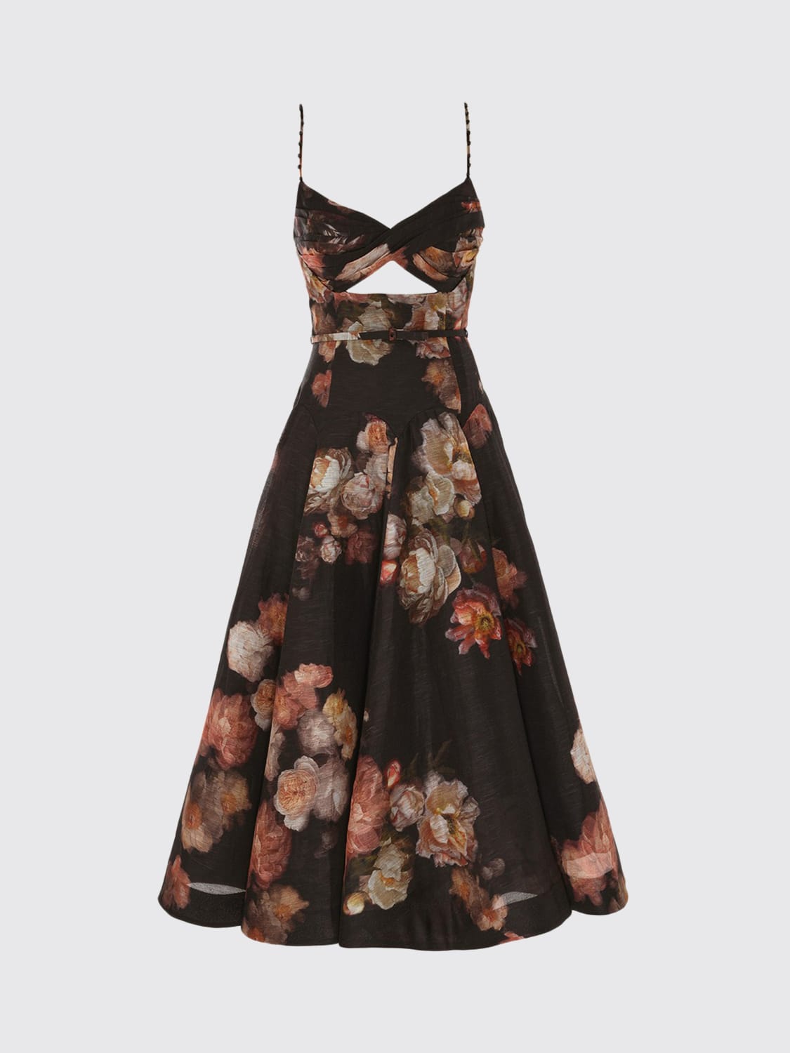 ZIMMERMANN ABITO: Abito Zimmermann in lino e seta con stampa floreale , Nero - Img 3