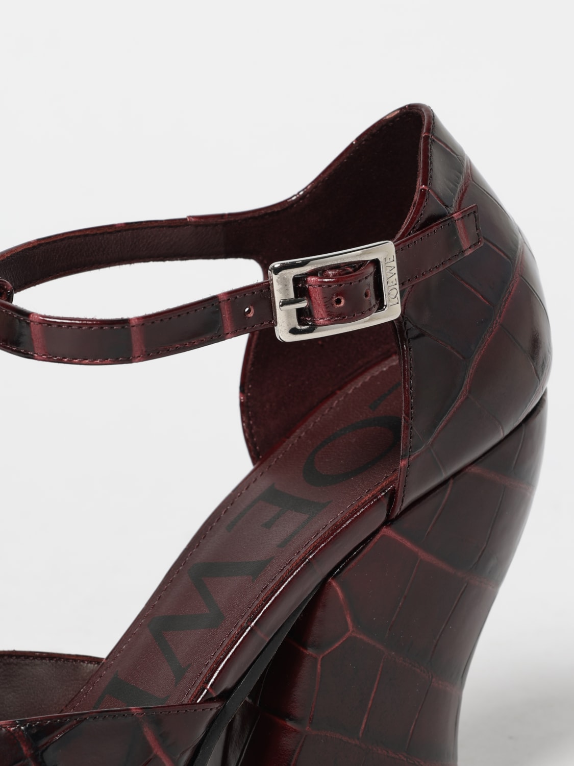 LOEWE DÉCOLLETÉ: Décolleté T-bar Onda Loewe in pelle stampa cocco , Bordeaux - Img 4
