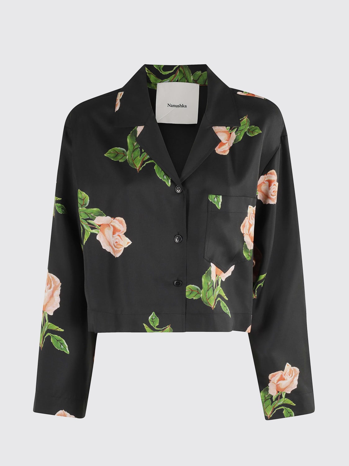 NANUSHKA CAMICIA: Camicia Nanushka in cotone e lino con stampa floreale , Nero - Img 1