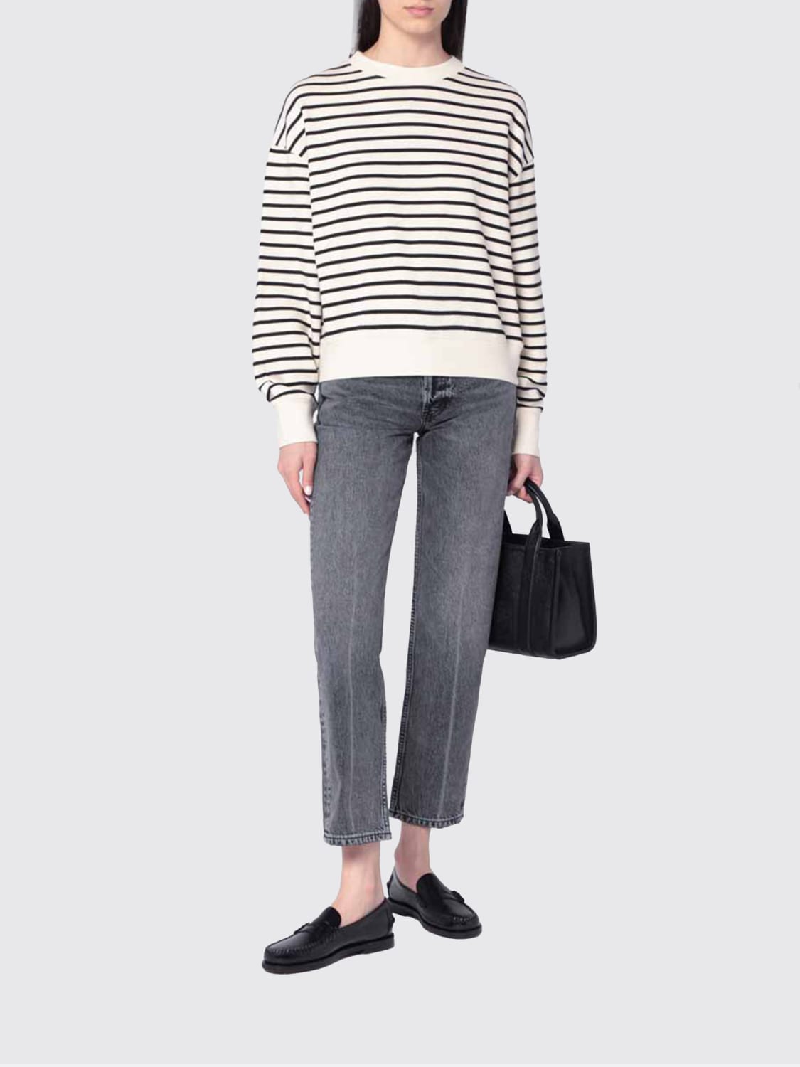 ANINE BING FELPA: Felpa a girocollo in cotone a righe Anine Bing, Nero - Img 2