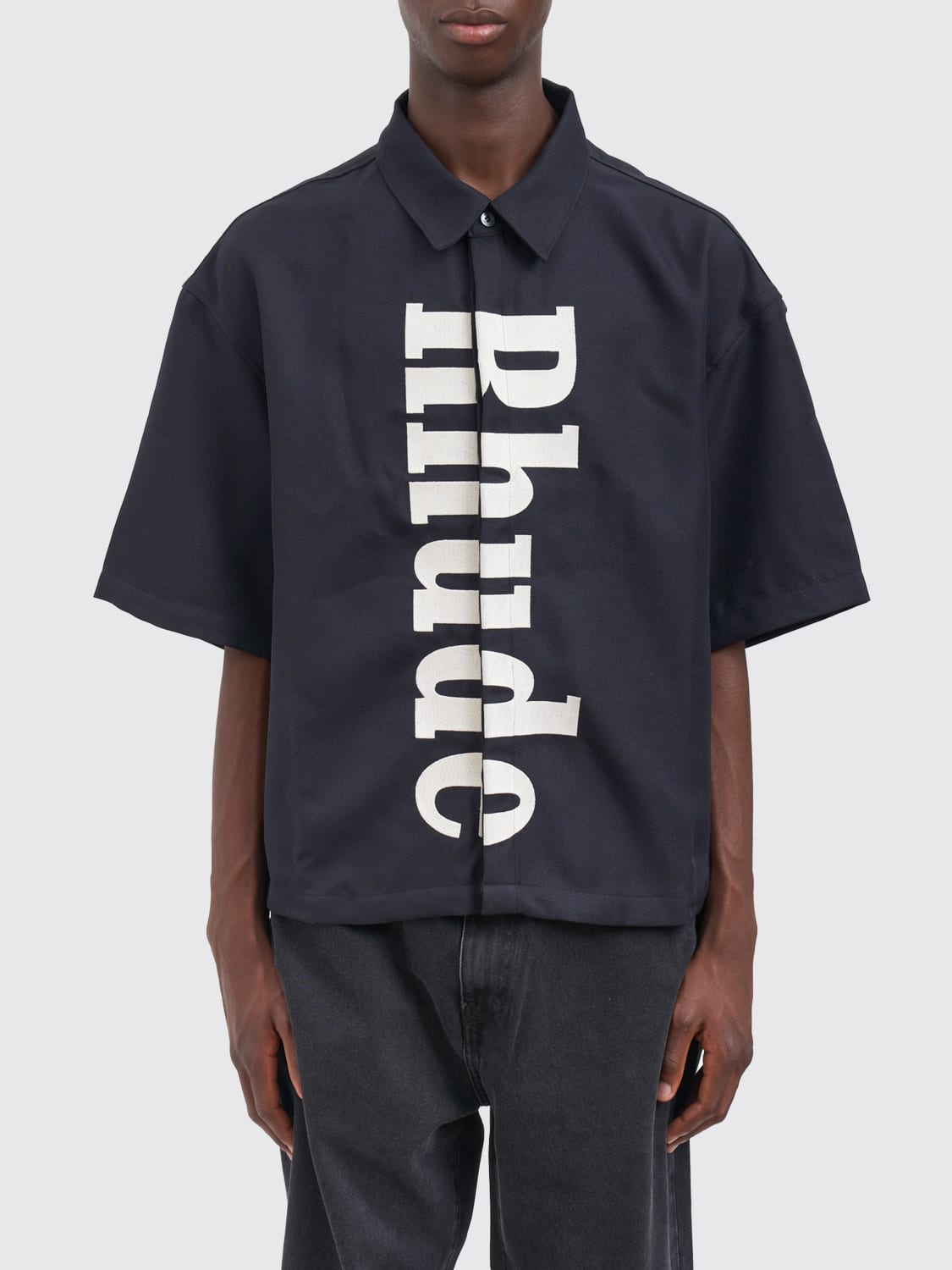 RHUDE CAMICIA: Camicia Rhude in cotone con logo , Nero - Img 1