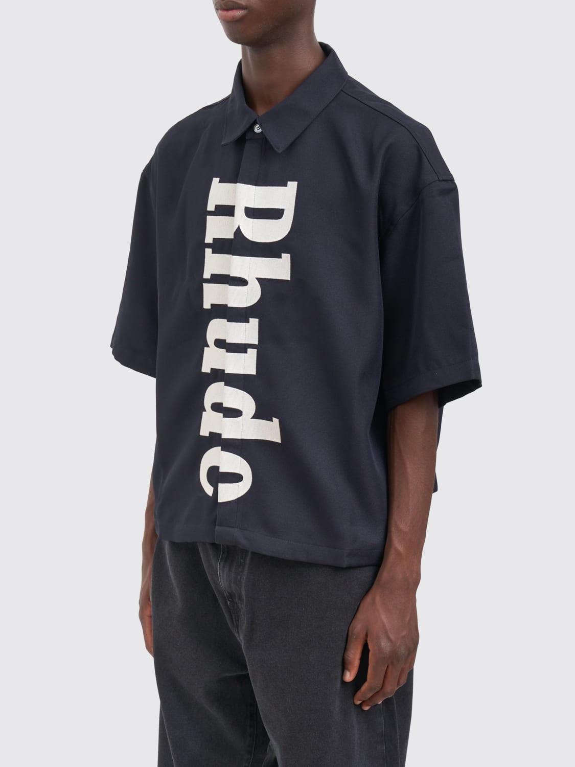 RHUDE CAMICIA: Camicia Rhude in cotone con logo , Nero - Img 3