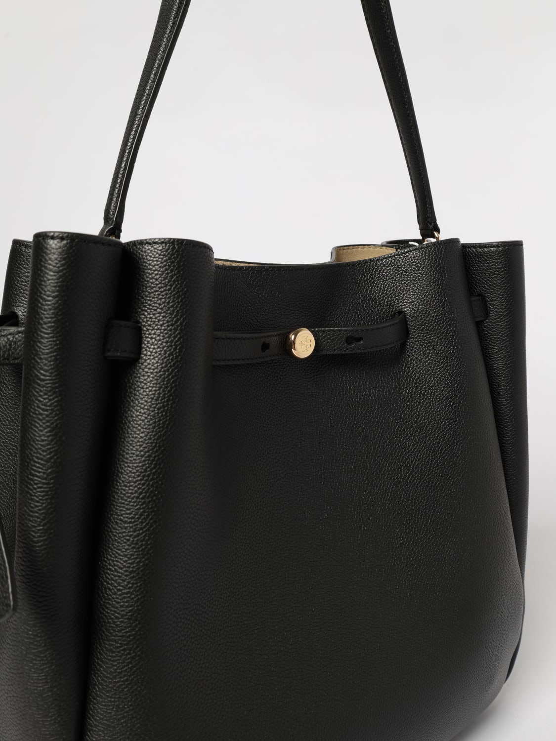 TORY BURCH BORSA A SPALLA: Borsa a secchiello Romy Tory Burch in pelle a grana , Nero - Img 3