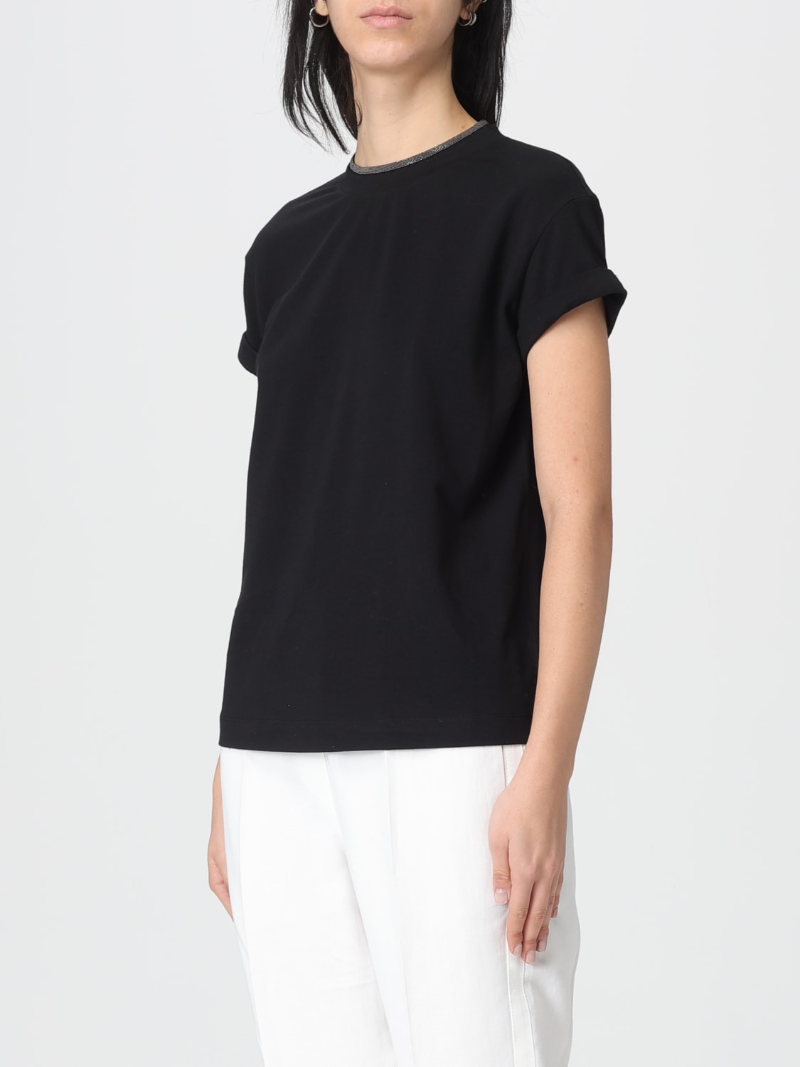 BRUNELLO CUCINELLI T恤: T恤 女士 Brunello Cucinelli, 黑色 - Img 4