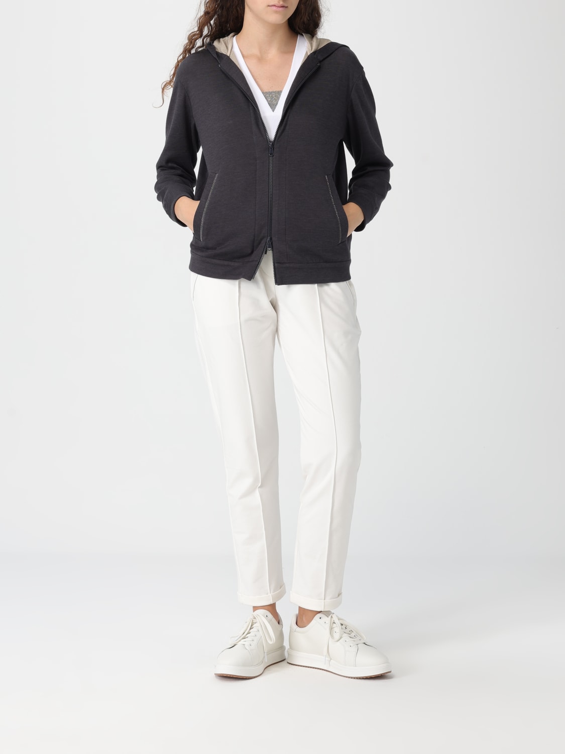 BRUNELLO CUCINELLI TOP: Top in misto seta con monile Brunello Cucinelli, Bianco - Img 2