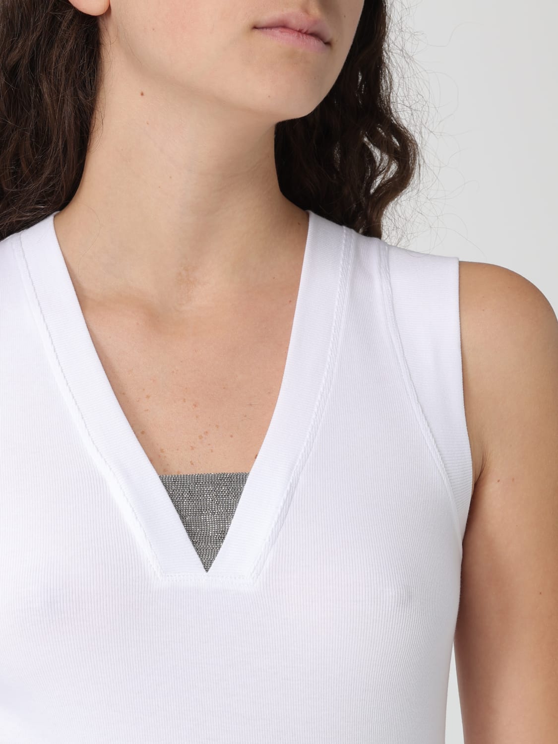 BRUNELLO CUCINELLI TOP: Top in misto seta con monile Brunello Cucinelli, Bianco - Img 5