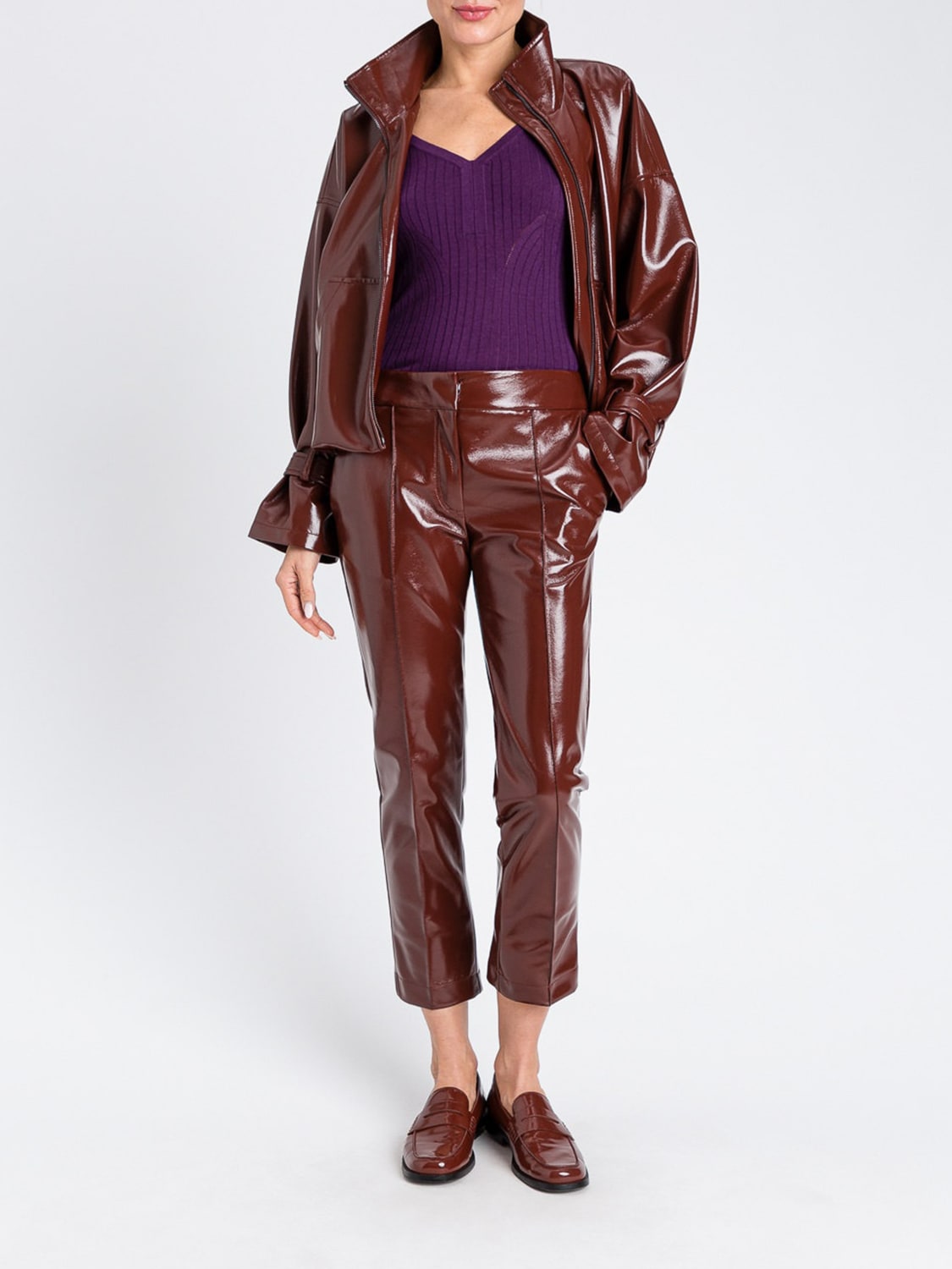 TWINSET ACTITUDE GIACCA: Giacca in vernice Twinset Actitude, Marrone - Img 2