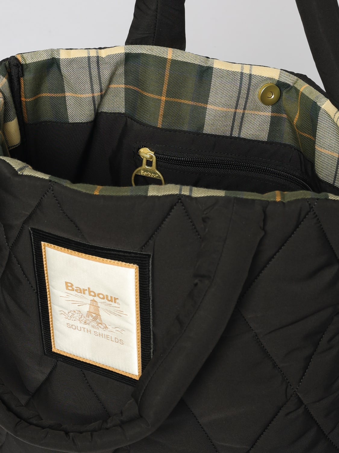 BARBOUR BORSA TOTE: Borsa a spalla in nylon trapuntato Barbour, Nero - Img 3