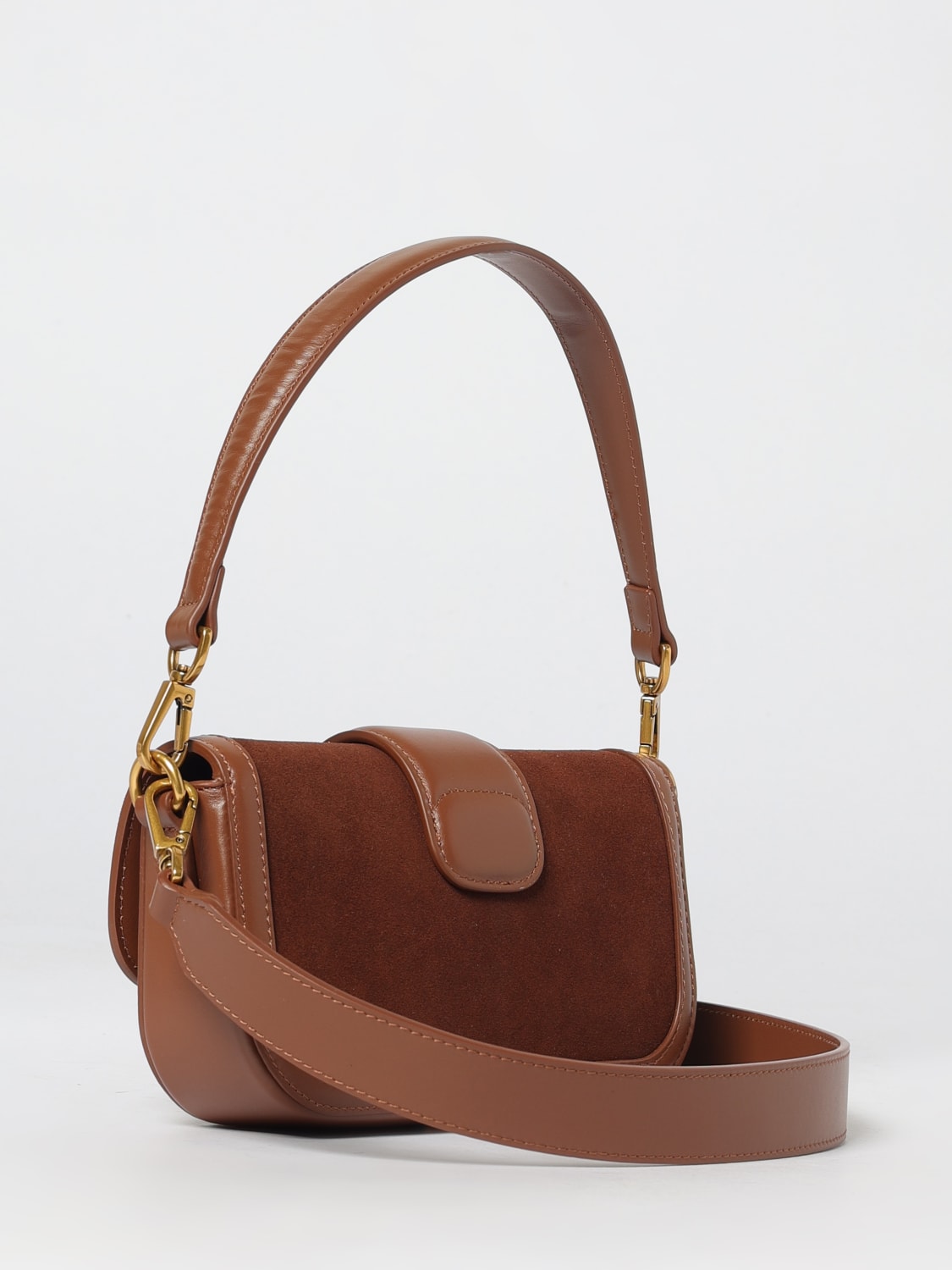 TWINSET BORSA MINI: Borsa a spalla in pelle sintetica effetto suede Twinset, Cacao - Img 2