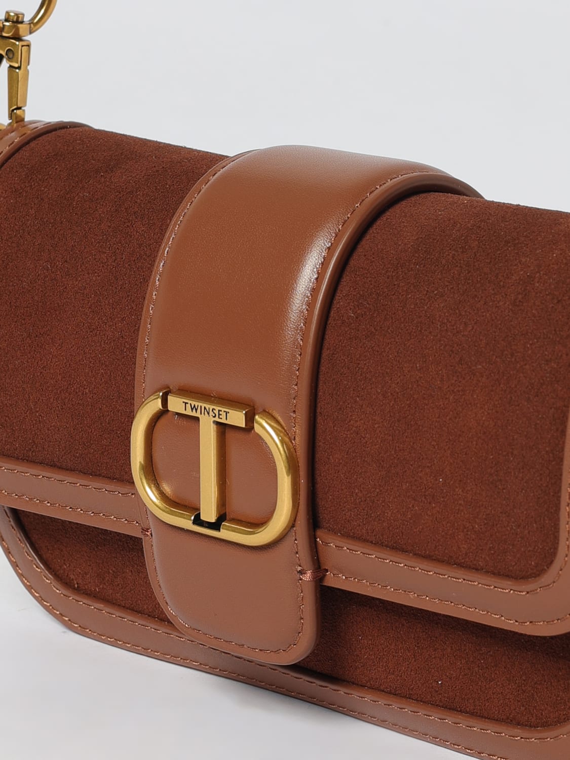 TWINSET BORSA MINI: Borsa a spalla in pelle sintetica effetto suede Twinset, Cacao - Img 3