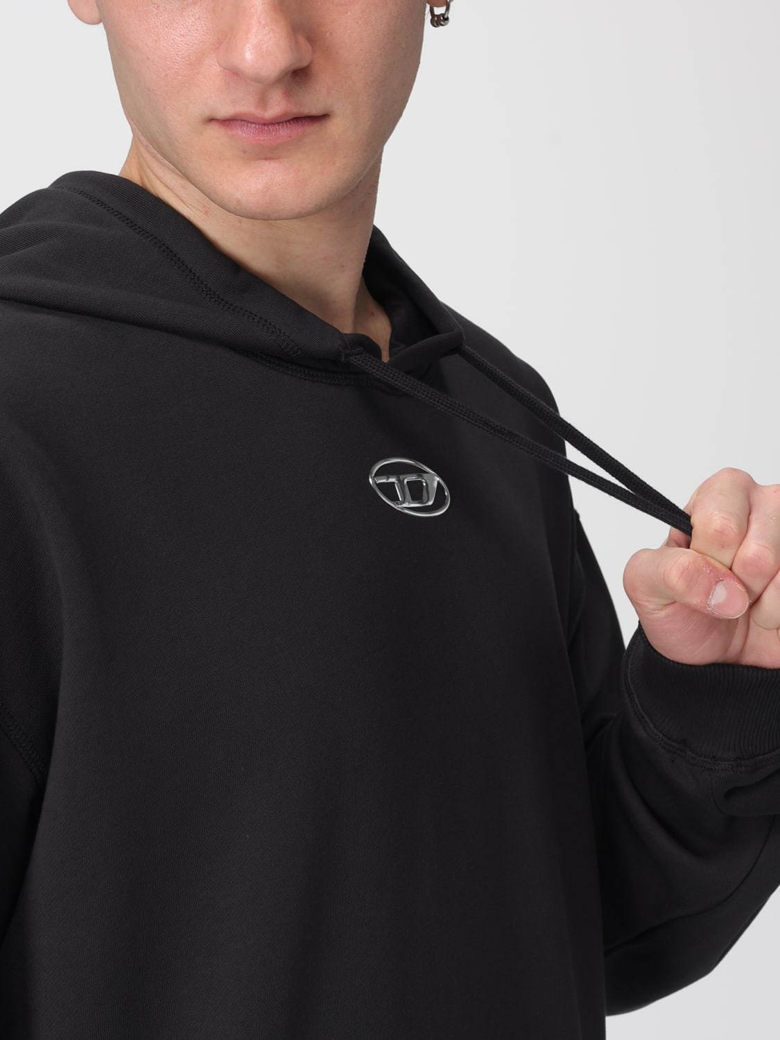 DIESEL FELPA: Felpa con cappuccio Oval D s-norm-hood-iod Diesel, Nero - Img 3