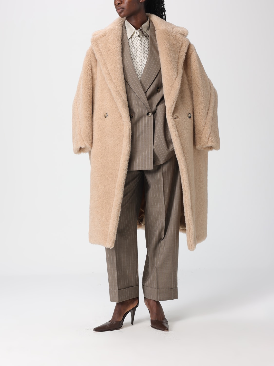 MAX MARA PELLICCIA: Cappotto teddy Max Mara in pelliccia , Beige - Img 2