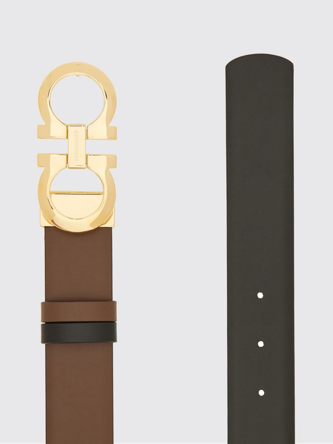 FERRAGAMO CINTURA: Cintura Gancini Ferragamo reversibile in pelle bicolor , Marrone - Img 3