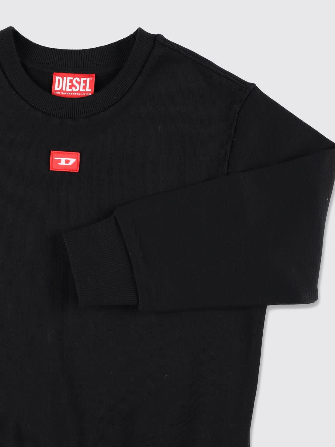 DIESEL PULL: Sweatshirt zippé Diesel en coton pour garçon avec logo Oval D brodé, Noir - Img 3