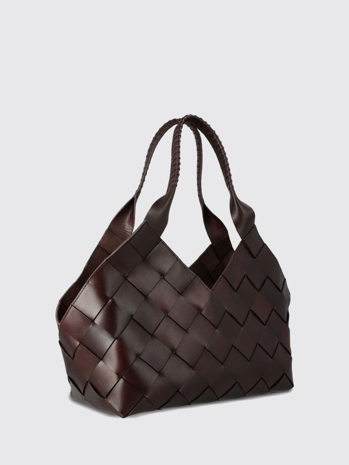 DRAGON DIFFUSION SHOULDER BAG: Dragon Diffusion Woven Leather Tote Bag with Drawstring Closure, Brown - Img 2