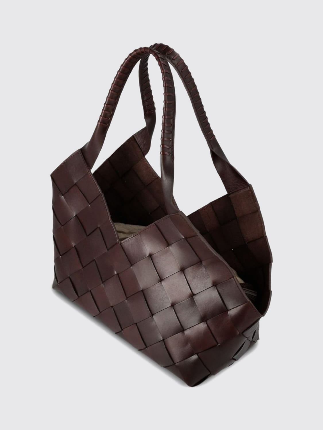 DRAGON DIFFUSION SHOULDER BAG: Dragon Diffusion Woven Leather Tote Bag with Drawstring Closure, Brown - Img 3