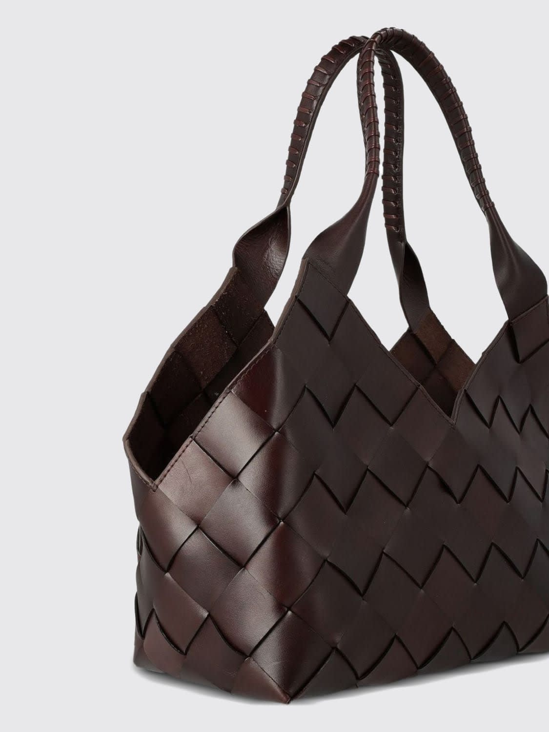 DRAGON DIFFUSION SHOULDER BAG: Dragon Diffusion Woven Leather Tote Bag with Drawstring Closure, Brown - Img 4