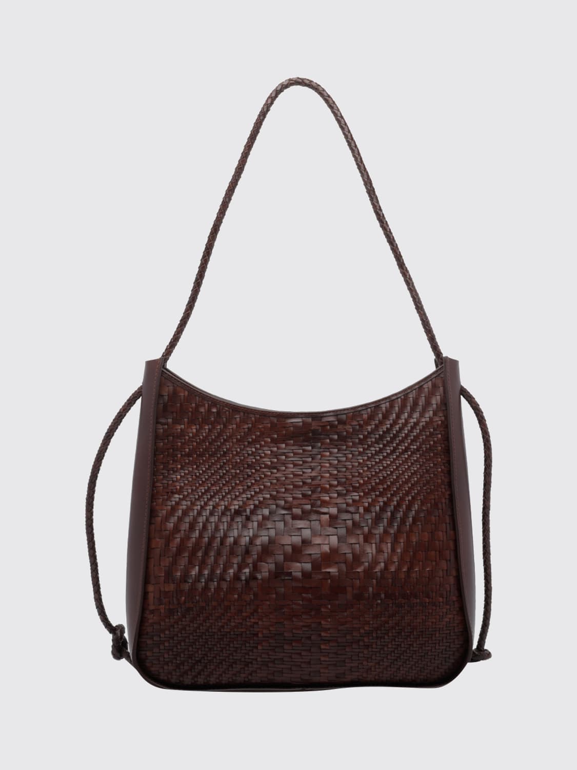DRAGON DIFFUSION SHOULDER BAG: Dragon Diffusion Woven Leather Tote Bag with Single Handle, Brown - Img 2