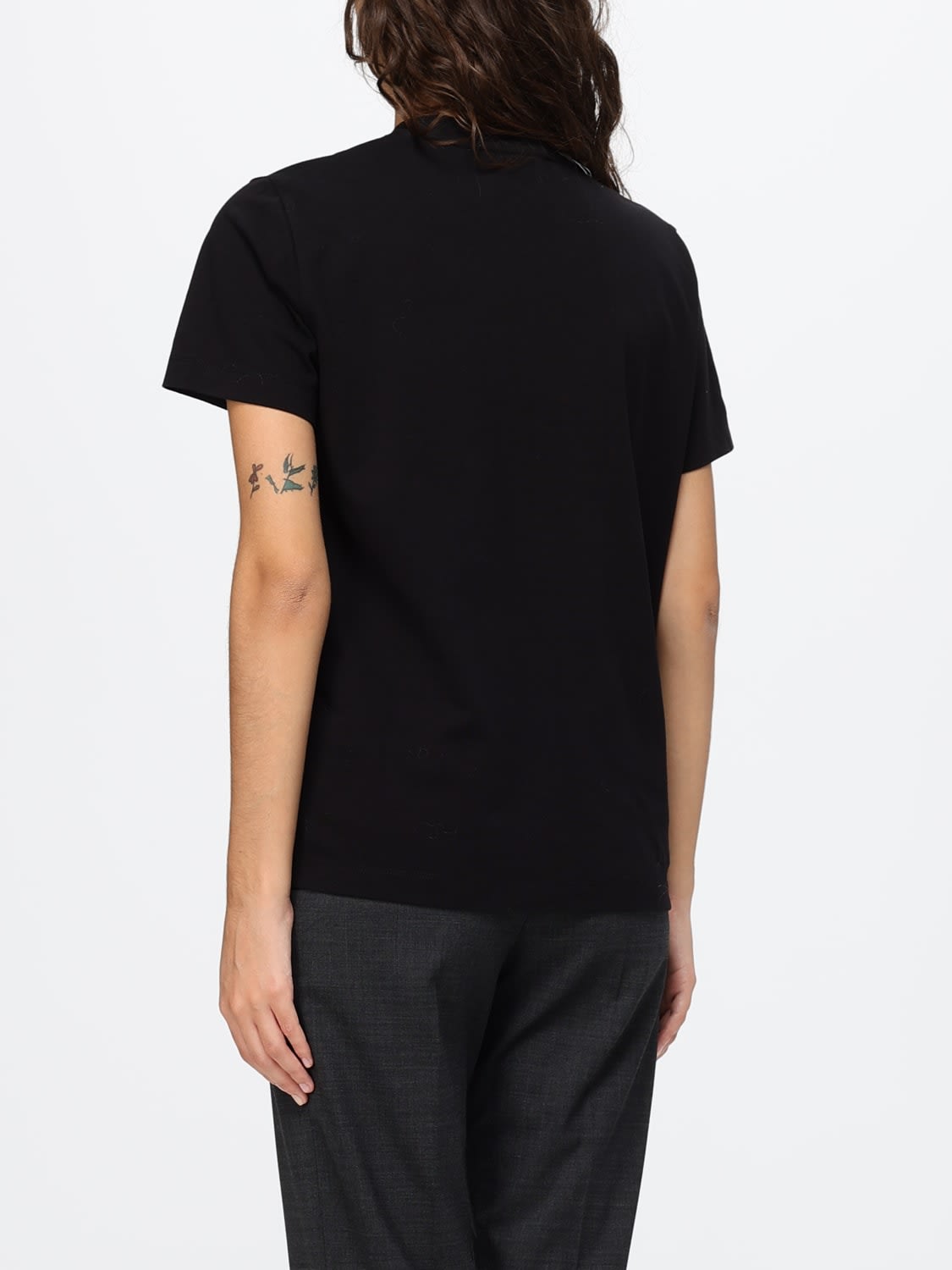 MSGM T-SHIRT: Baumwoll-T-Shirt MSGM mit Rundhalsausschnitt und kontrastierendem Frontlogo, Schwarz - Img 2