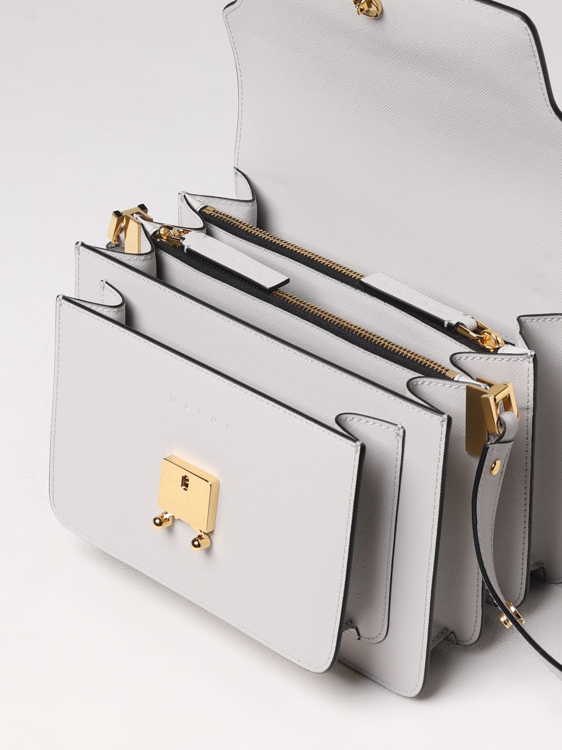 MARNI MINI BAG: Marni Trunk bag in saffiano leather, White - Img 6