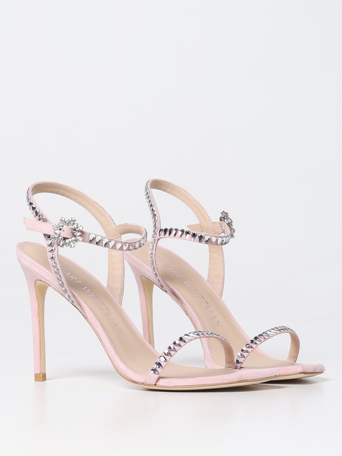 STUART WEITZMAN HEELED SANDAL: Ballet Stuart Weitzman sandal in suede with teardrop rhinestones, Pink - Img 2