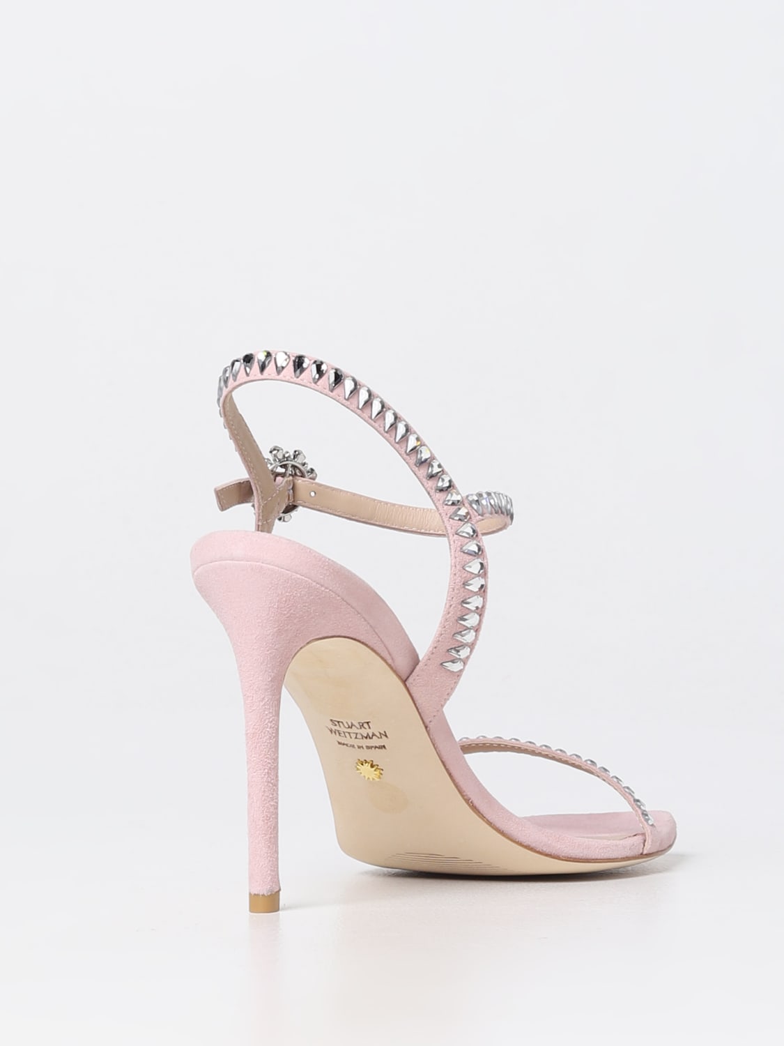 STUART WEITZMAN HEELED SANDAL: Ballet Stuart Weitzman sandal in suede with teardrop rhinestones, Pink - Img 3