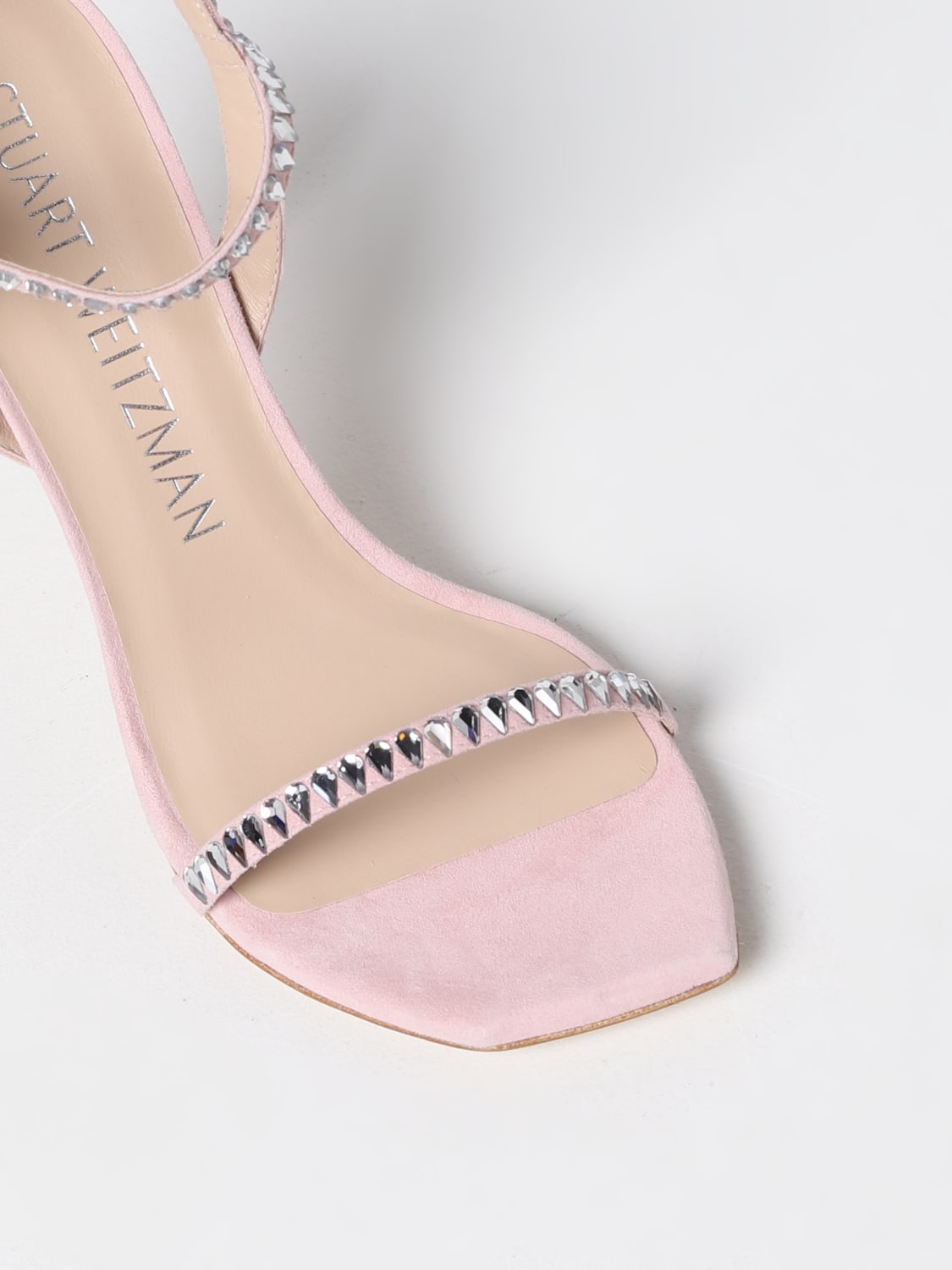 STUART WEITZMAN HEELED SANDAL: Ballet Stuart Weitzman sandal in suede with teardrop rhinestones, Pink - Img 4