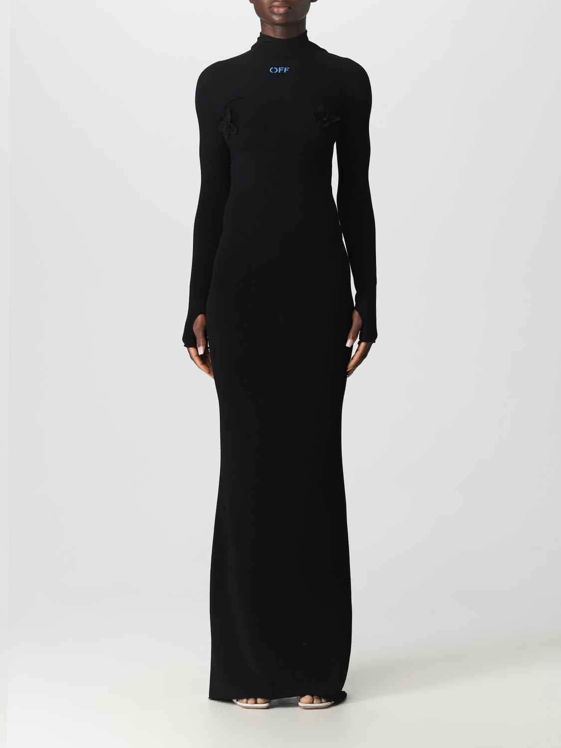 OFF-WHITE DRESS: Off-white dress in viscose blend, Black - Img 1