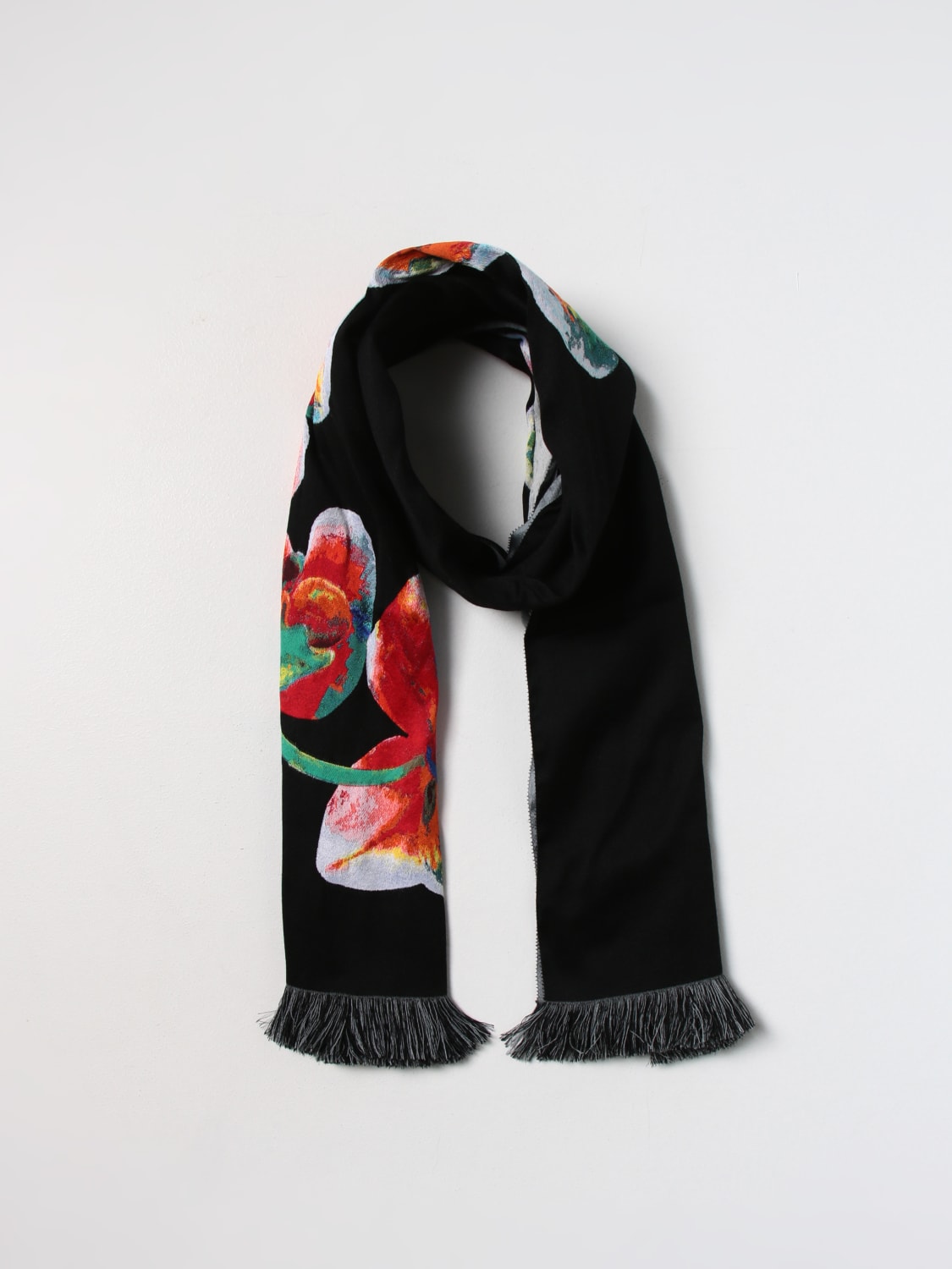 ALEXANDER MCQUEEN SCARF: Alexander McQueen Orchid scarf in inlaid wool, Black - Img 2