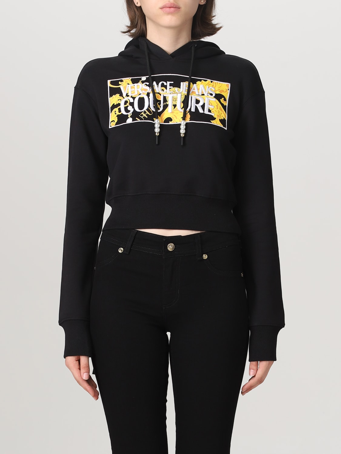 VERSACE JEANS COUTURE SWEATSHIRT: Versace Jeans Couture sweatshirt in cotton, Black - Img 1