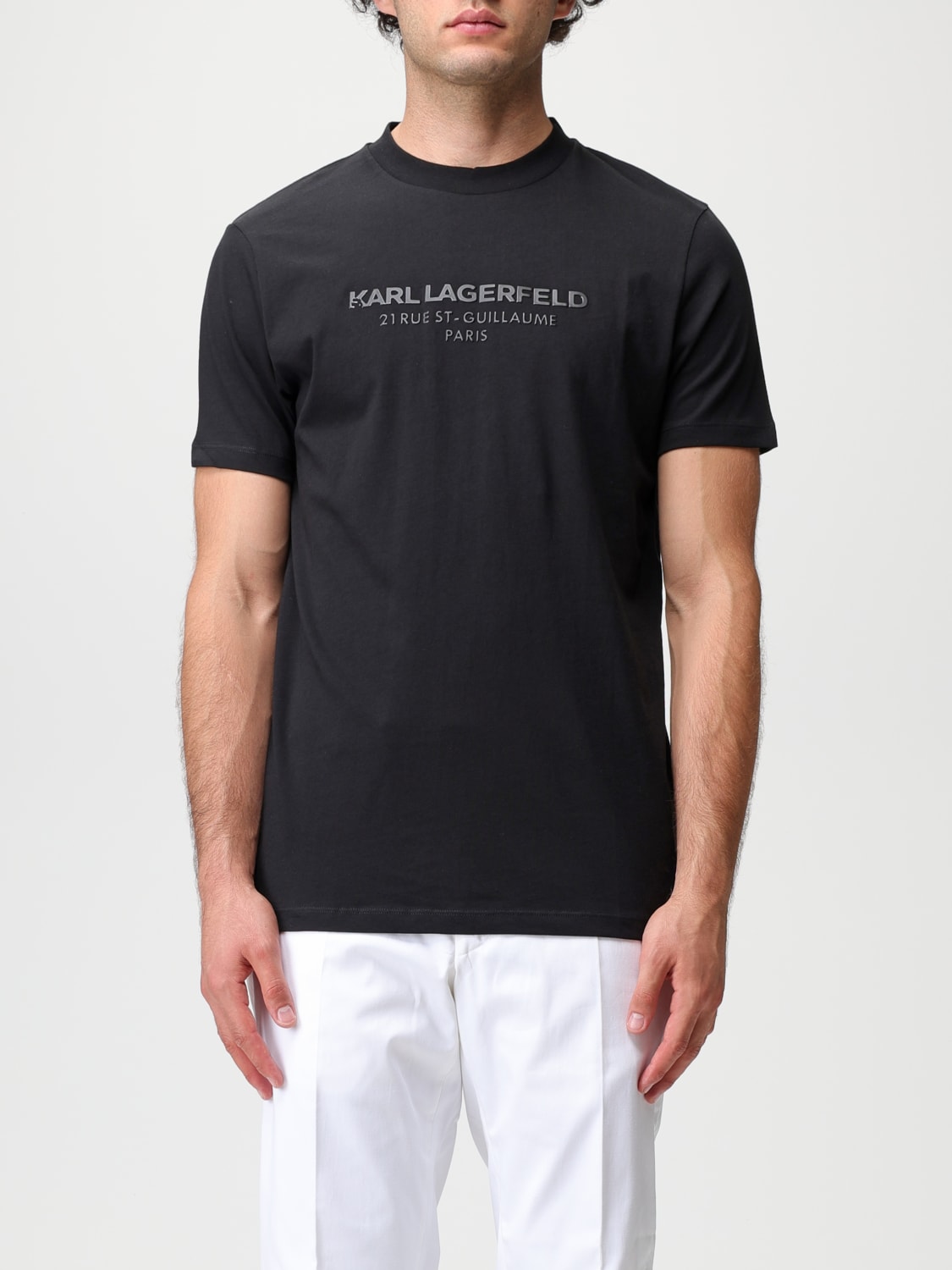 KARL LAGERFELD T-SHIRT: T-shirt Karl Lagerfeld con logo tono su tono, Nero - Img 1