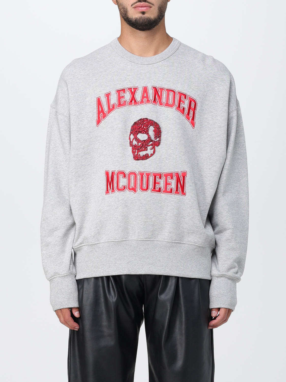 McQueen Outlet: sweatshirt with rhinestone skull - Grey