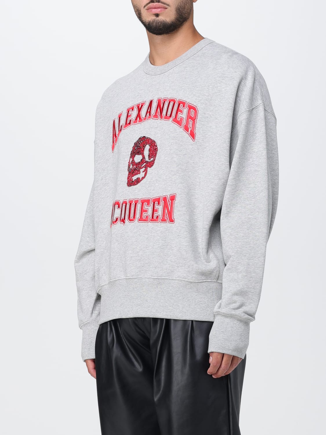 ALEXANDER MCQUEEN sweatshirt with rhinestone skull Grey Alexander McQueen sweatshirt 754562QVX43 online at GIGLIO.COM