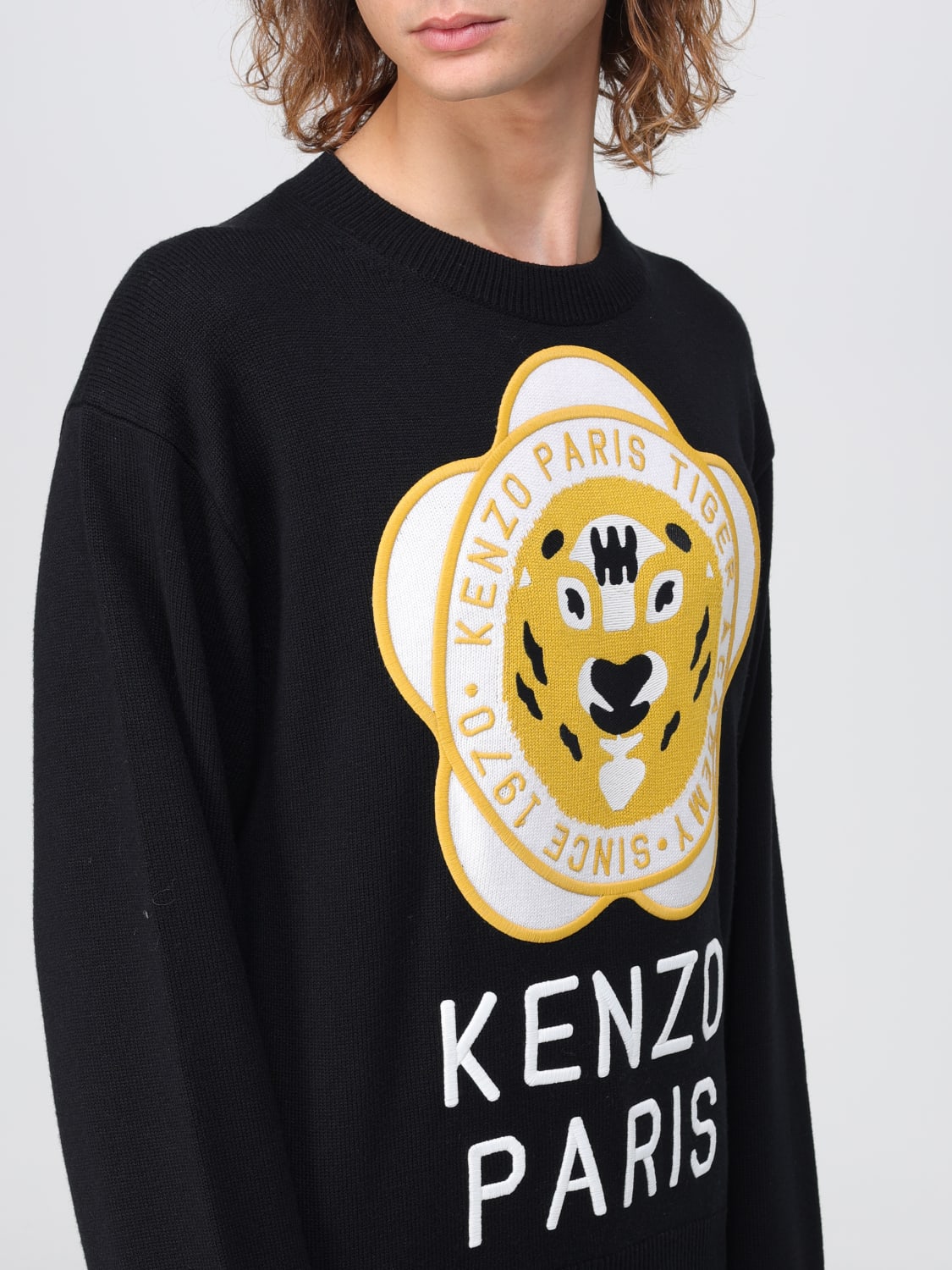 Kenzo Outlet Tiger Academy sweater in wool blend Black Kenzo sweater FD65PU4293BB online at GIGLIO.COM