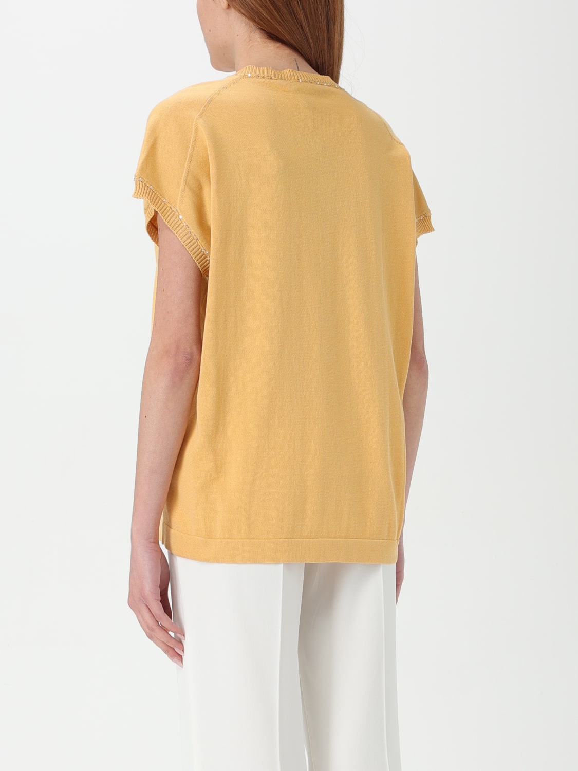 FABIANA FILIPPI T-SHIRT: Fabiana Filippi v-neck t-shirt with diamond thread, Orange - Img 2