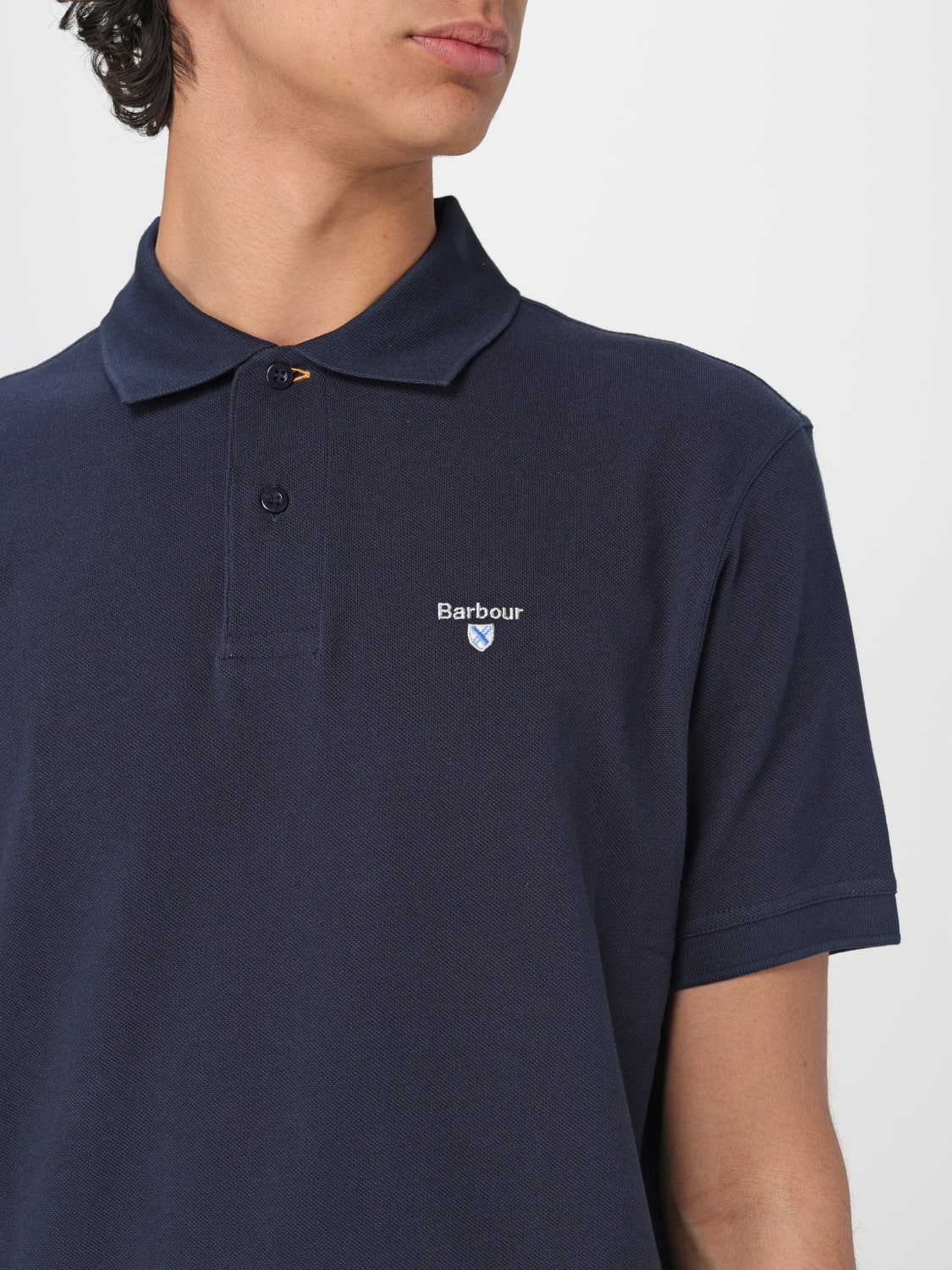 BARBOUR POLO: Polo Barbour in piquet con logo ricamato , Blue Navy - Img 3