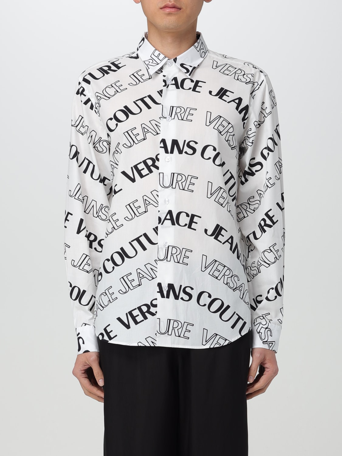 VERSACE JEANS COUTURE CAMICIA: Camicia Versace Jeans Couture in popeline di cotone con logo all over , Bianco - Img 1