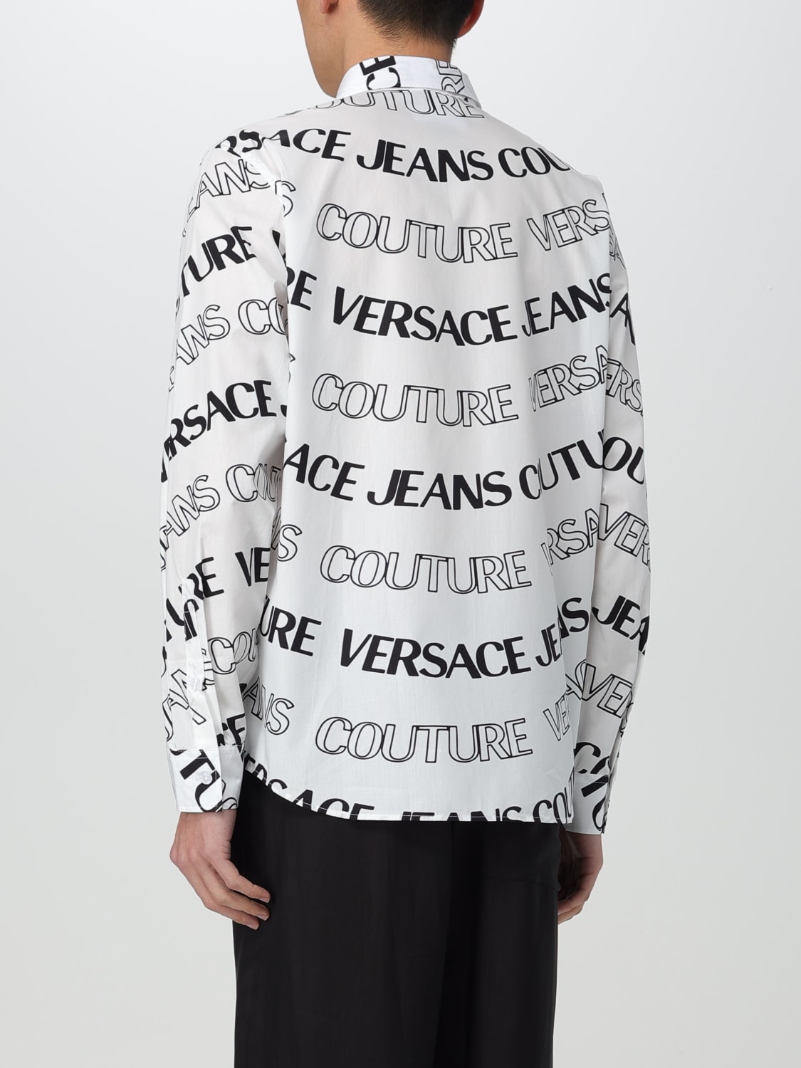 VERSACE JEANS COUTURE CAMICIA: Camicia Versace Jeans Couture in popeline di cotone con logo all over , Bianco - Img 2