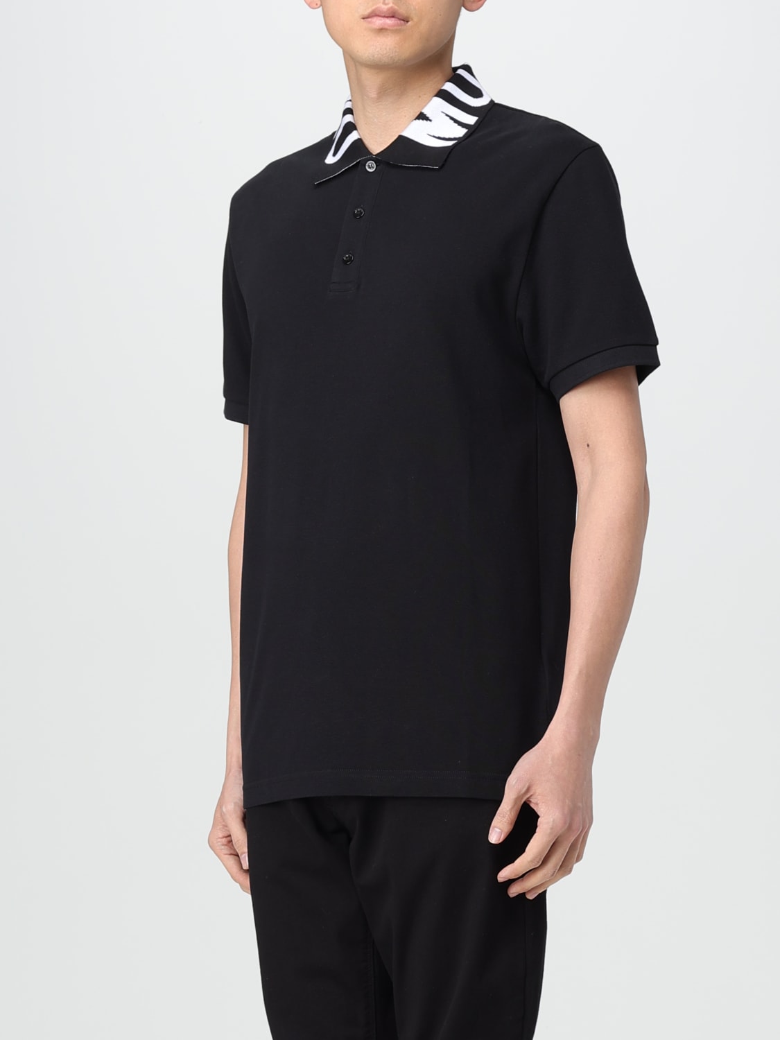 MOSCHINO COUTURE POLO: Polo Moschino Couture in piquet di cotone con logo jacquard , Nero - Img 3