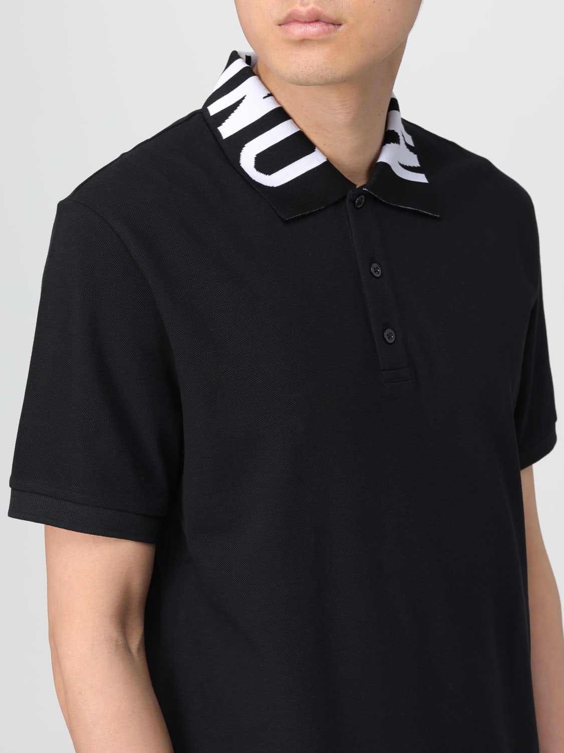 MOSCHINO COUTURE POLO: Polo Moschino Couture in piquet di cotone con logo jacquard , Nero - Img 4