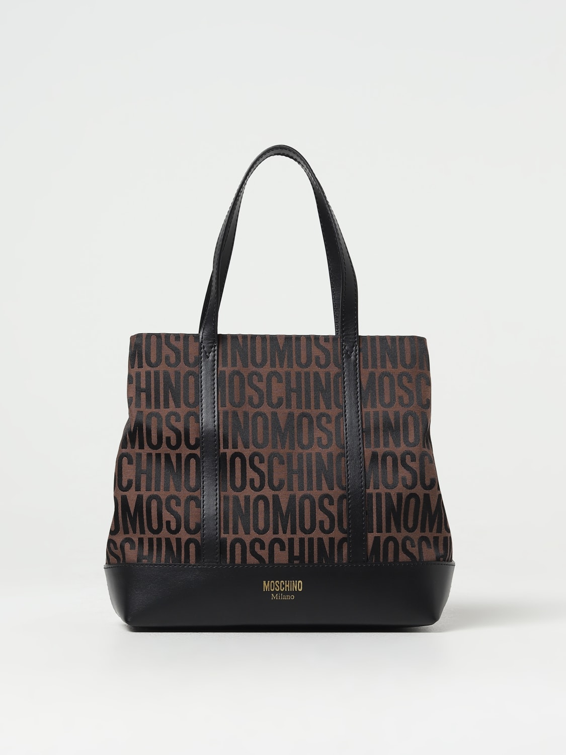 MOSCHINO COUTURE BORSA A SPALLA: Borsa Moschino Couture in tessuto jacquard e pelle, Marrone - Img 1