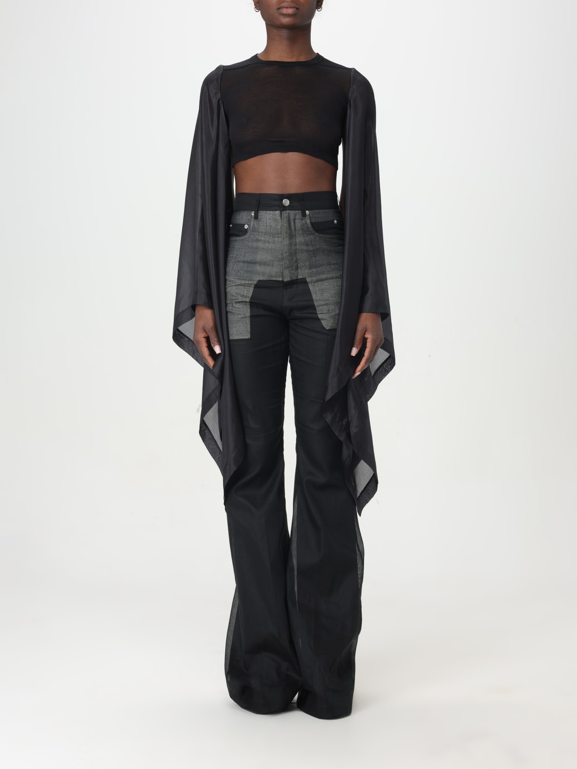 RICK OWENS TOP: Top Flag Rick Owens in cotone e seta, Nero - Img 1