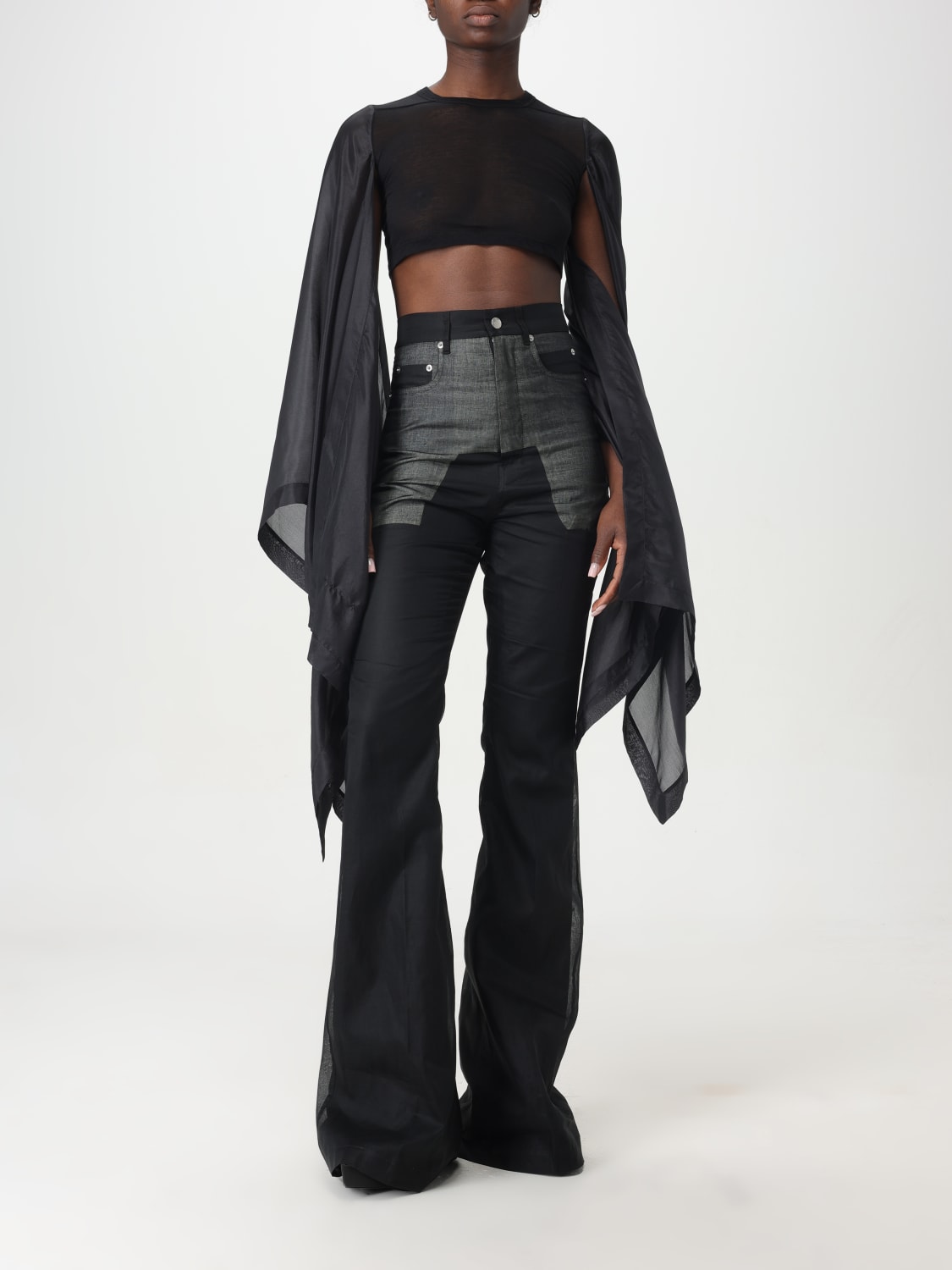 RICK OWENS TOP: Top Flag Rick Owens in cotone e seta, Nero - Img 2