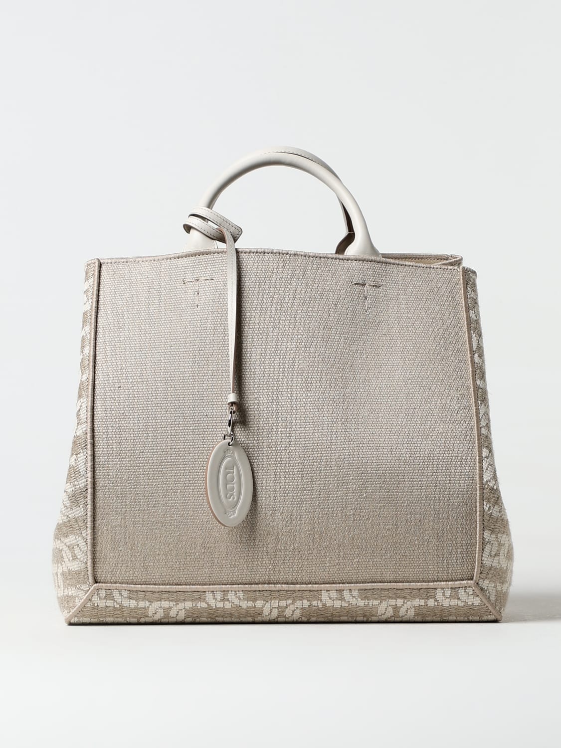 TOD'S BORSA A MANO: Borsa Tod's in canvas e tessuto jacquard, Beige - Img 1