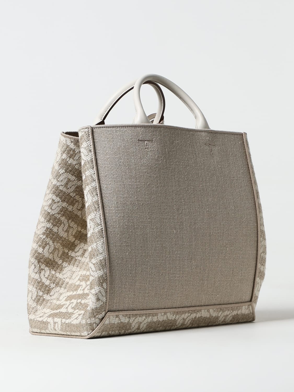 TOD'S BORSA A MANO: Borsa Tod's in canvas e tessuto jacquard, Beige - Img 3